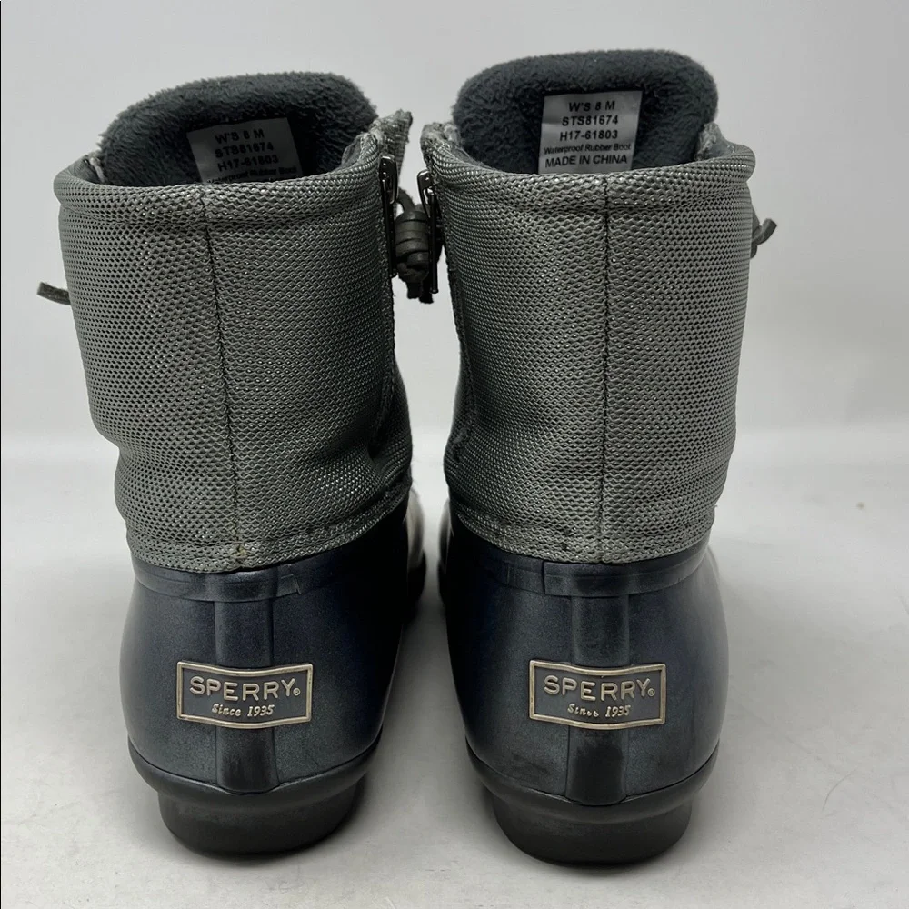 SPERRY Saltwater Silver Puff Nylon Quilted Waterproof Duck Boot Pewter Sz 8